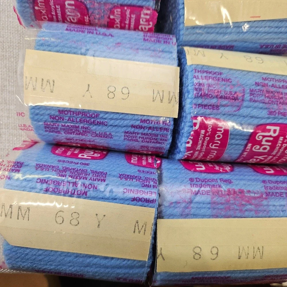 Mary Maxim Rug Yarn Lot 10 Bundles Light Blue 100% Orlon Acrylic Vintage Pre-Cut